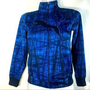 Puma Ladies Blue & Black Logo Zip Up Track Jacket Size 10 (Small)